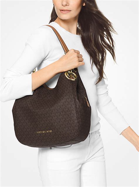 michael kors bag lillie lg messenger black|Lillie Large Signature Logo Shoulder Bag .